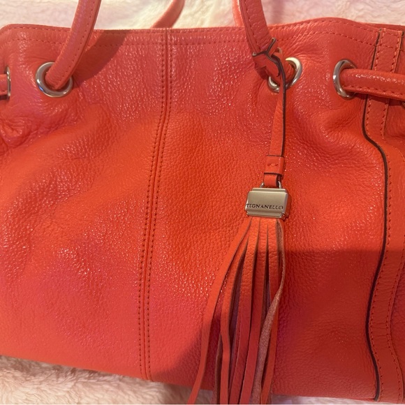 Tiganello Orange Pebbled Leather Tote.  14x10 - Picture 4 of 16